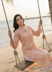 Peach Cotton Chikan kari
