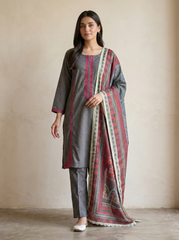 NSM 3 pcs Lawn Digital Embroidered